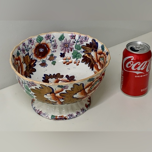 19th Century Antique Gaudy Welsh Embossed Design Scalloped Pedestal Footed Bowl - Picture 7 of 16